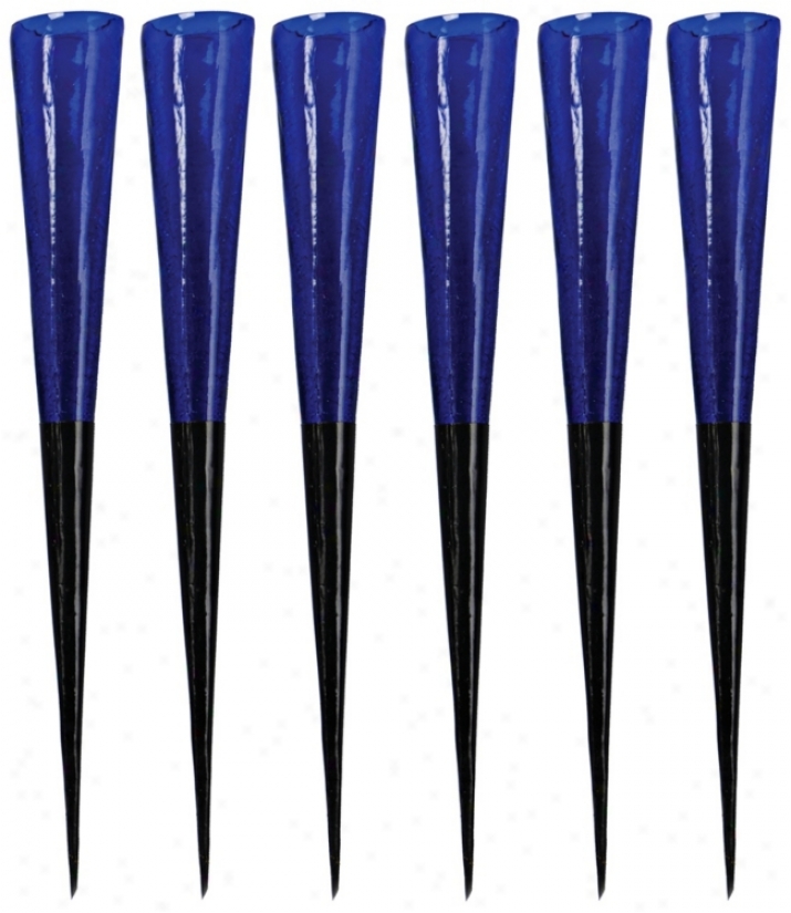 Set Of 6 Dark Blue Glass Candle Light Sparkle Cones (v9499)