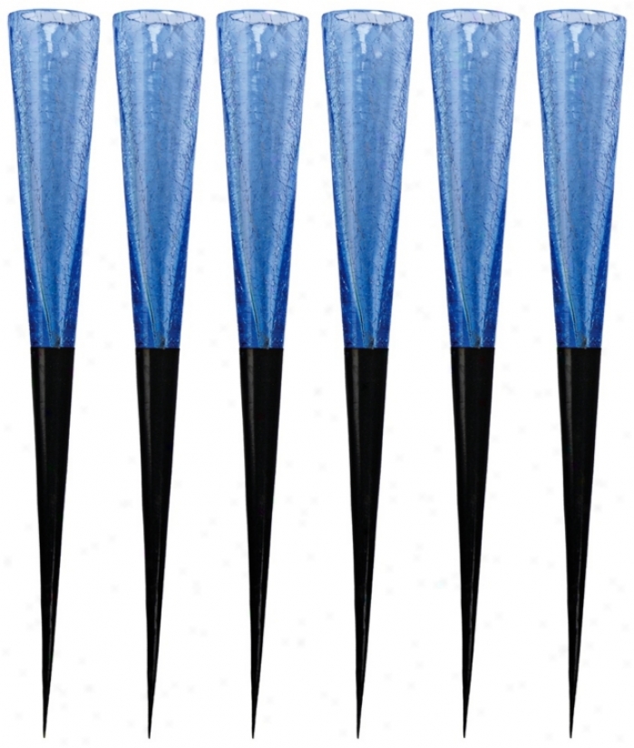 S3t Of 6 Light Blue Glass Candle Light Sparkle Cones (v9500)