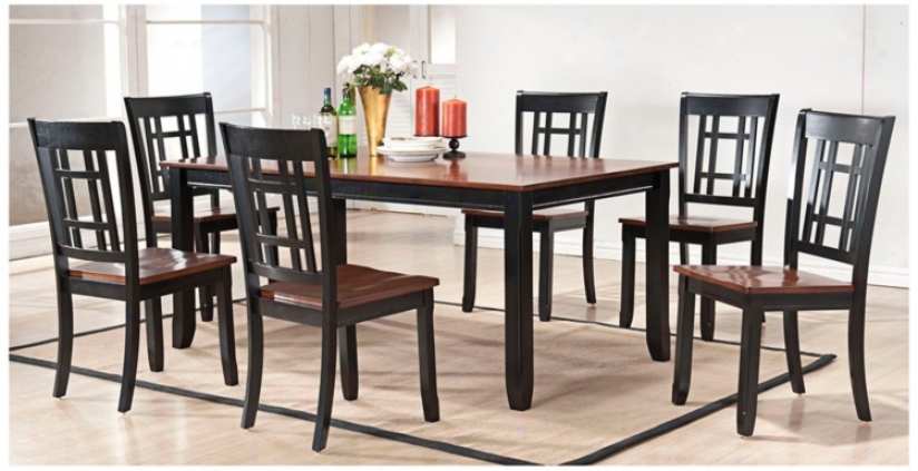 Set Of 7 Cherry And Black Forest Seat Dining Set (u1855)