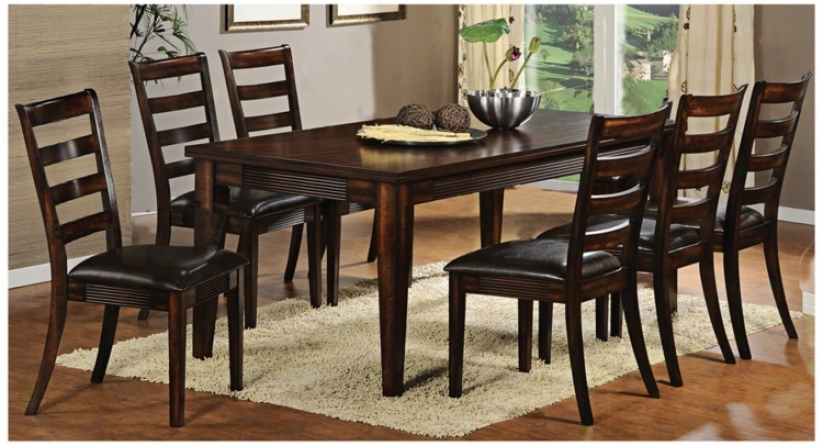 Set Of 7 Cherry Wood Dark Faux Leather Seat Dining Set (u1857)