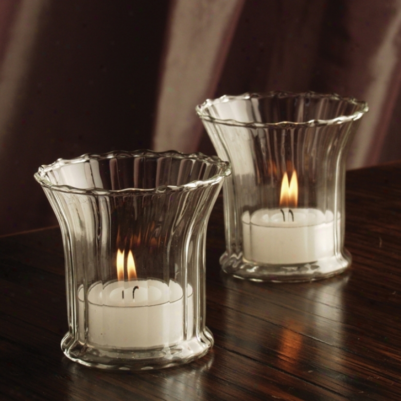 Set Of 8 Scalloped Clear Glass Votive Candle Holders (n7165)