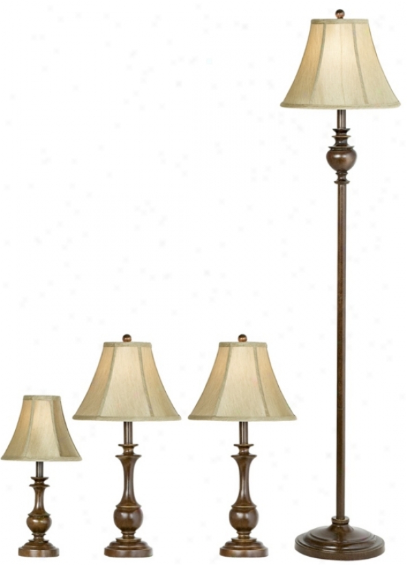 Set Of Four Traditional Font Table And Floor Lamps (29622)