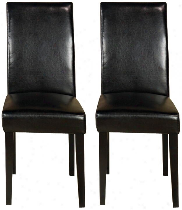 Set Of Two Black Leather Side Chairs (j4491)