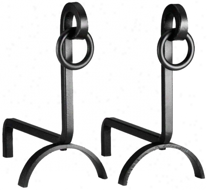 Set Of Two Black Ring Andirons (l0236)