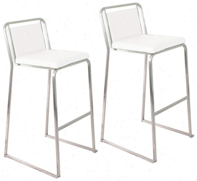 Set Of Two Cascade 29 1/2" High White Bar Stools (n2533)
