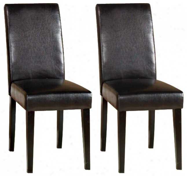 Set Of Two Dark Brown Leather Side Chairs (j4490)