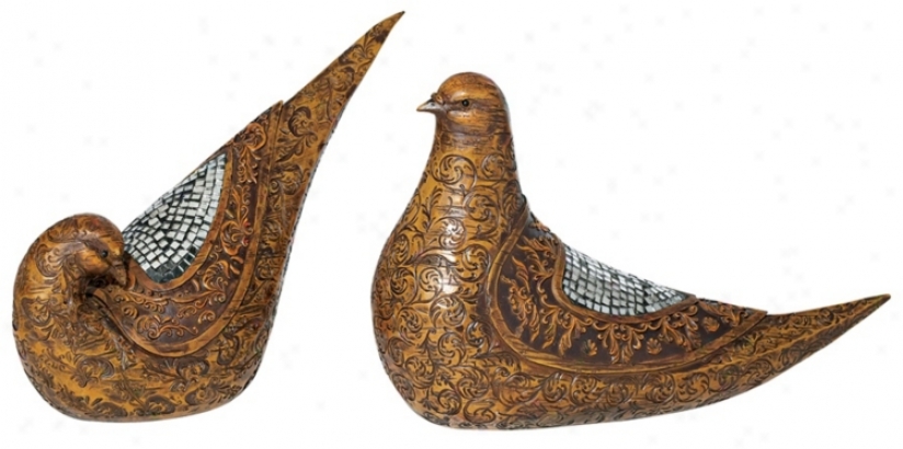 Set Of Two Decorative Doves With Glass Mosaic (10223)