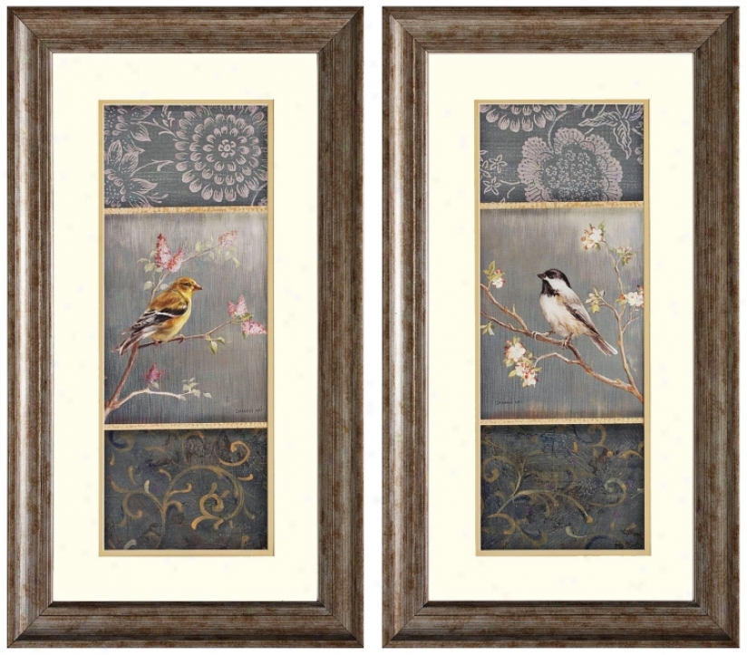 Set Of Two Goldfinch And Chickadee Framed Wall Art (k2669)