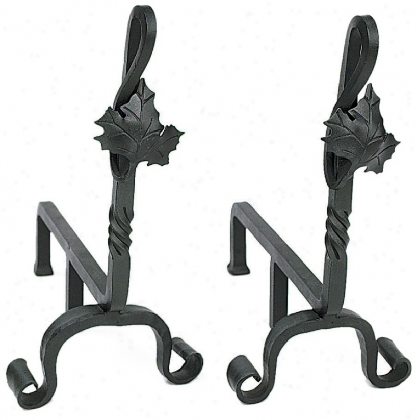 Set Of Two Lea fWrought Iron Andirons (l0012)