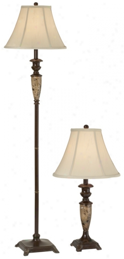 Regular Of Two Marble Font Table And Floor Lamp (f6340)