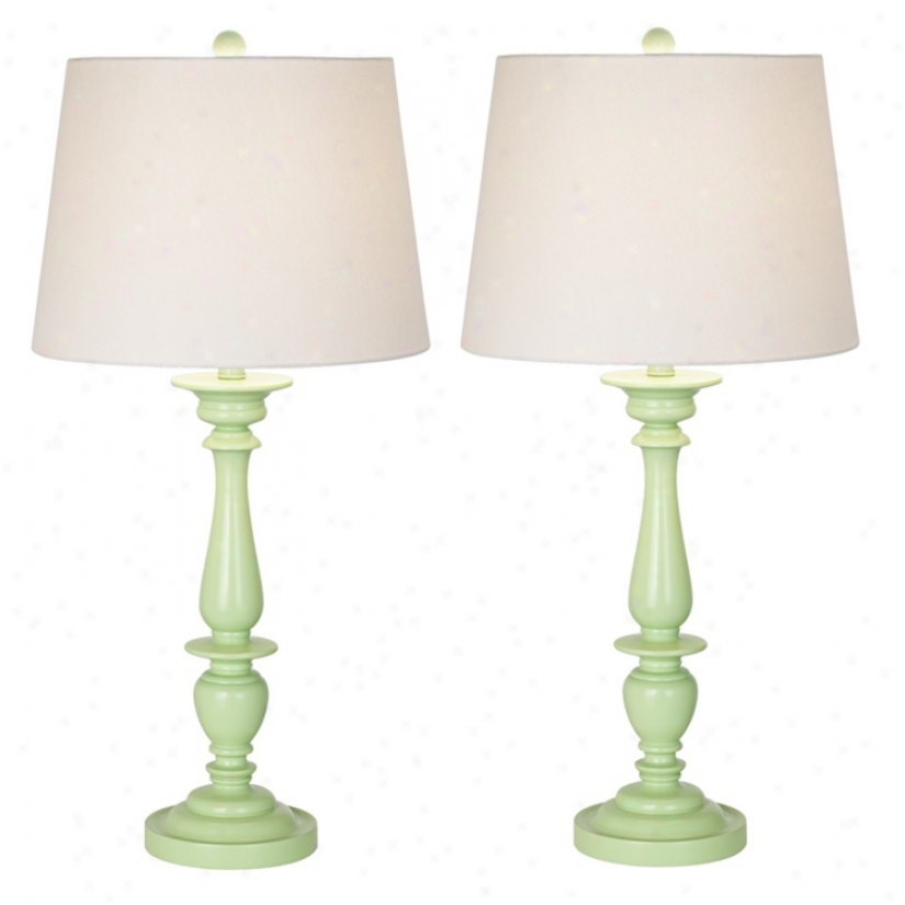 Set Of Two Mint Green Malibu Table Lamps (h3000)