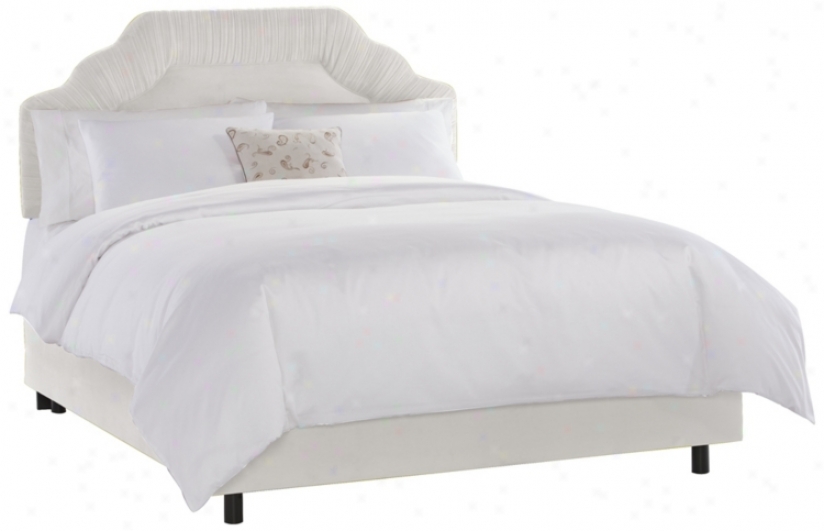 Shirred Headboard White Velvet Bed (full) (n7640)
