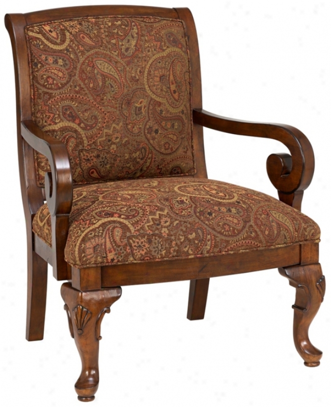 Sienna Brown Paisley Cheniile Fruitwood Chair (p6175)