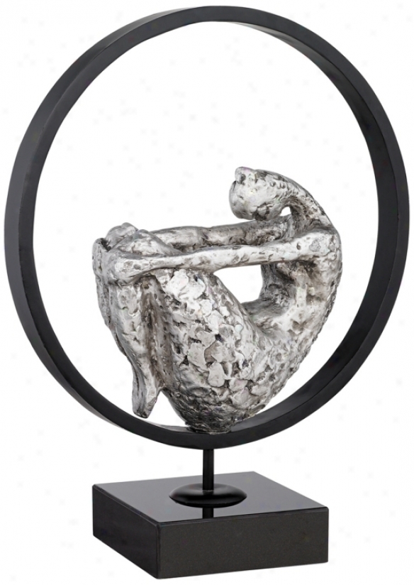 Silver Figure In Black Circle Modern Sculpture (n0813)
