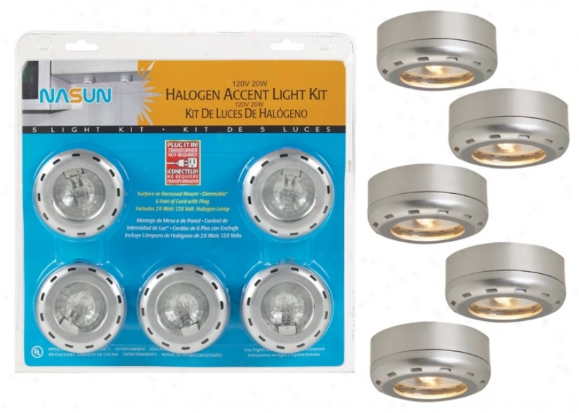 Silver End 5-pack 20 Watt Halogen Puck Light Kit (86407)