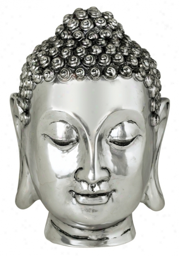 Silvrr Finish Large Buddha Head Sculpture (19275)