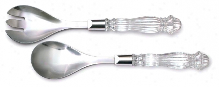Silver Plated Lead Crystal Salad Spoon And Fork Set (g5464)