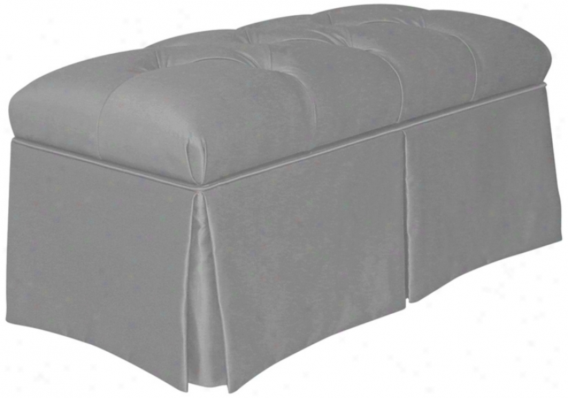 Silver Skirted Shantung Faxu Silk Upholstered Storage Bench (w3972)