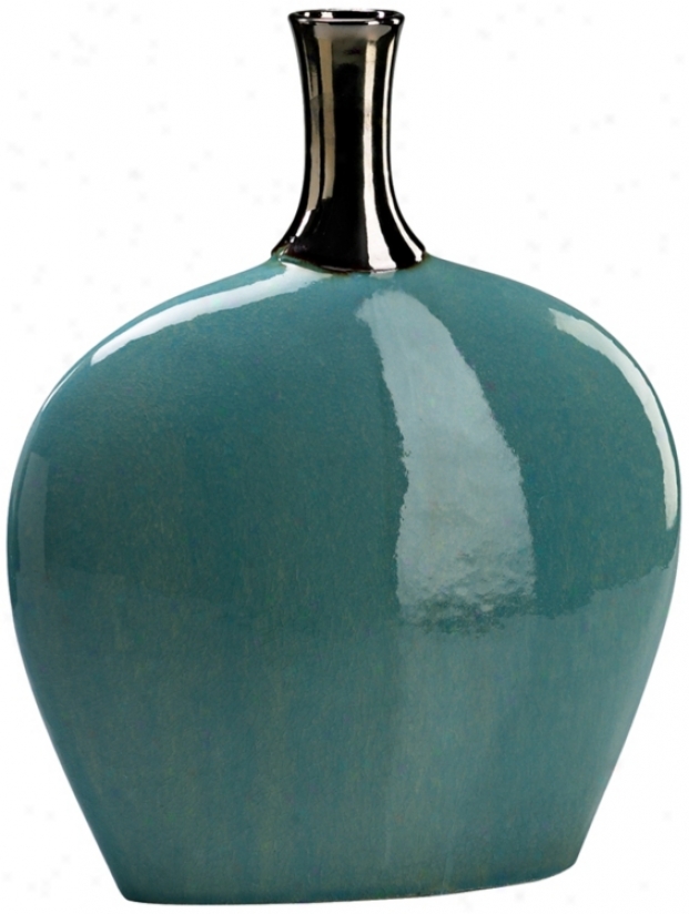 Sky Blue With Black Neck 17 1/4" High Ceramic Vase (j0422)