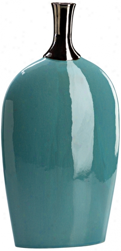 Sky Blue With Black Neck 23 1/4" High Ceramic Vase (j0423)