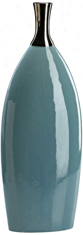 Sky Blue With Black Neck 25 1/2" High Ceramic Vase (j0424)