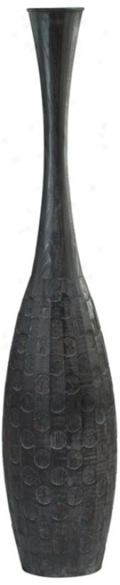 Slate Finished Wood Medium Tribal Vase (r0275)