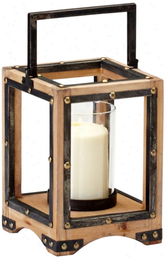 Small Aspen Iron And Natural Wood Candle Holder (v0517)