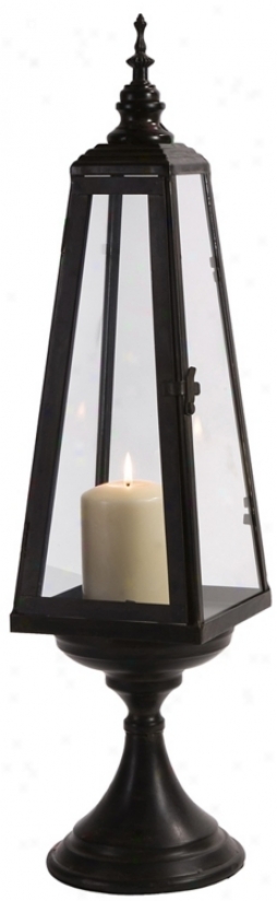 Small Black Metal Steeple Candle Lantern (t9877)