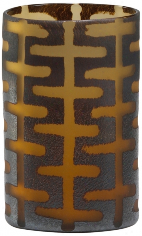 Small Brown Glass Graphic Vase (r0686)