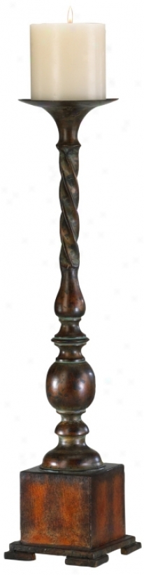 Small Qukaer Candleholder With Rust And Verde Finish (r0244)