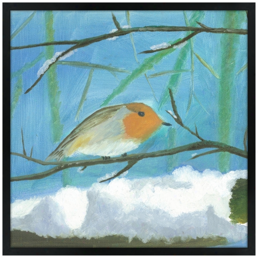 Snow Sparrow 31" Square Black Giclee Wall Art (k4130-n9454)