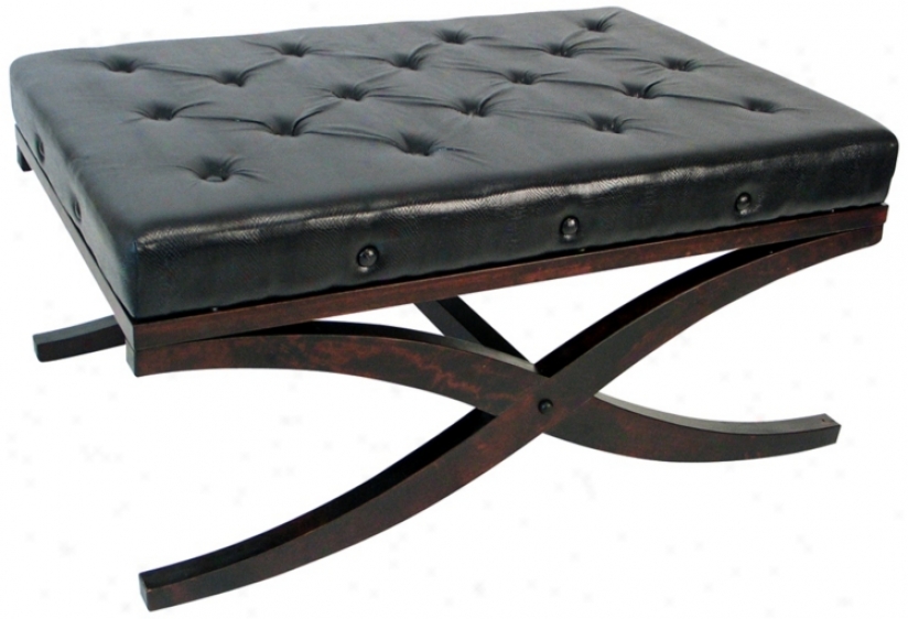 Solid Basswood And Black Faux Leather Ottoman (r0954)