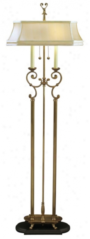 Dense Brass Two Tier Beeige Shad Floor Lamp (f4383)