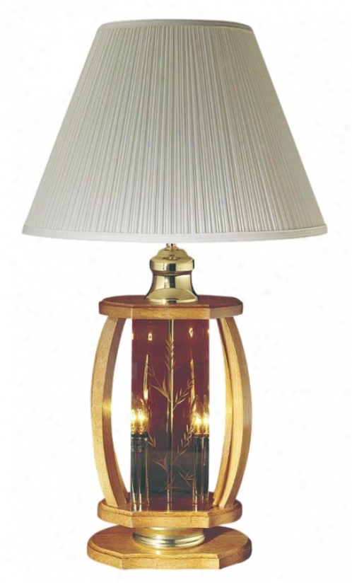 Solid Oak Etg Shell Shade Night Light Table Lamp (h1142)