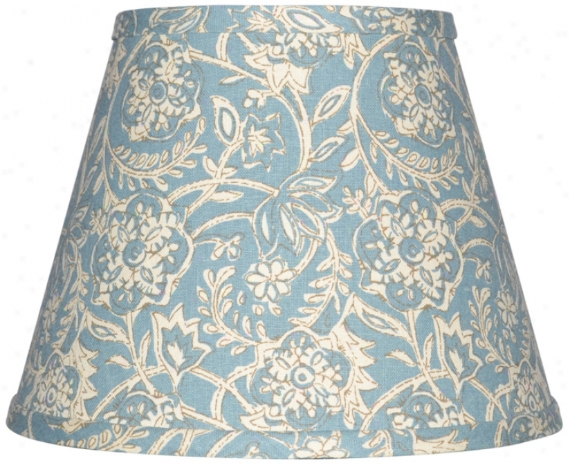 Spa Blue With Cream Floral Lamp Shade 8x14x10.25 (spider) (w0169)