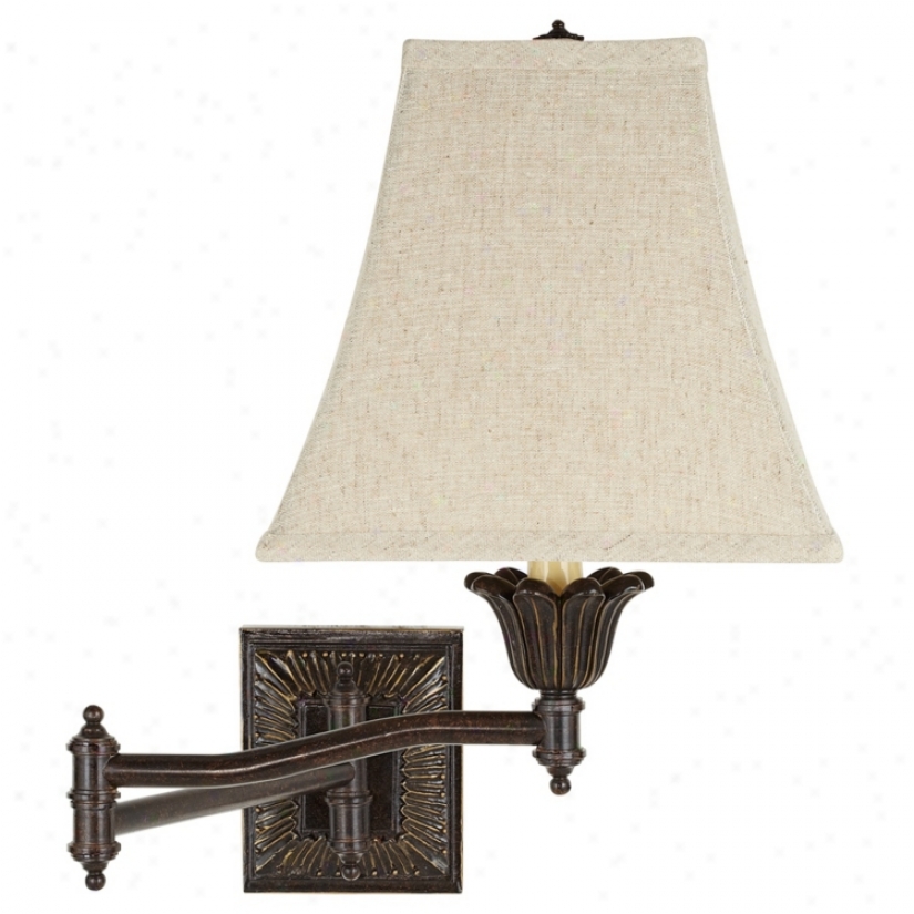 Square Linen Shade Bronze Plug-in  Swing Arm Wall Lamp (u3743-43099)