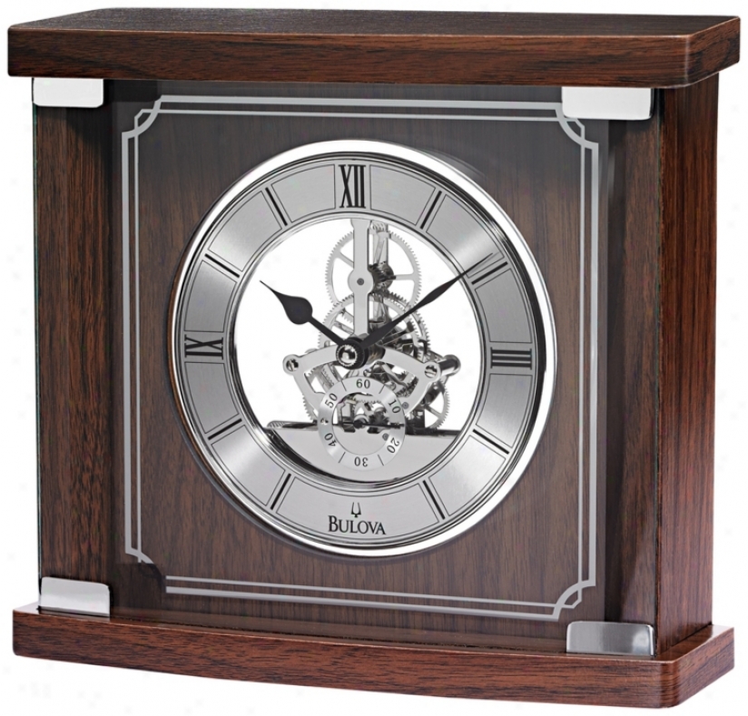 Stratham Walnut Veneer 8 3/4" Wide Bulova Mantel Clock (v1939)