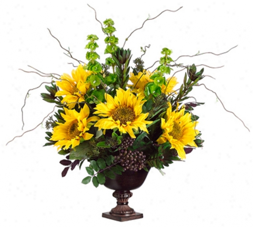 Sunflowers And Protea In Urn Container Faux Flowers (n6692)