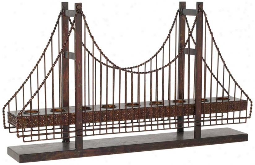 Suspension Bridge Rust Finish Tealight Candle Holder (p3922)