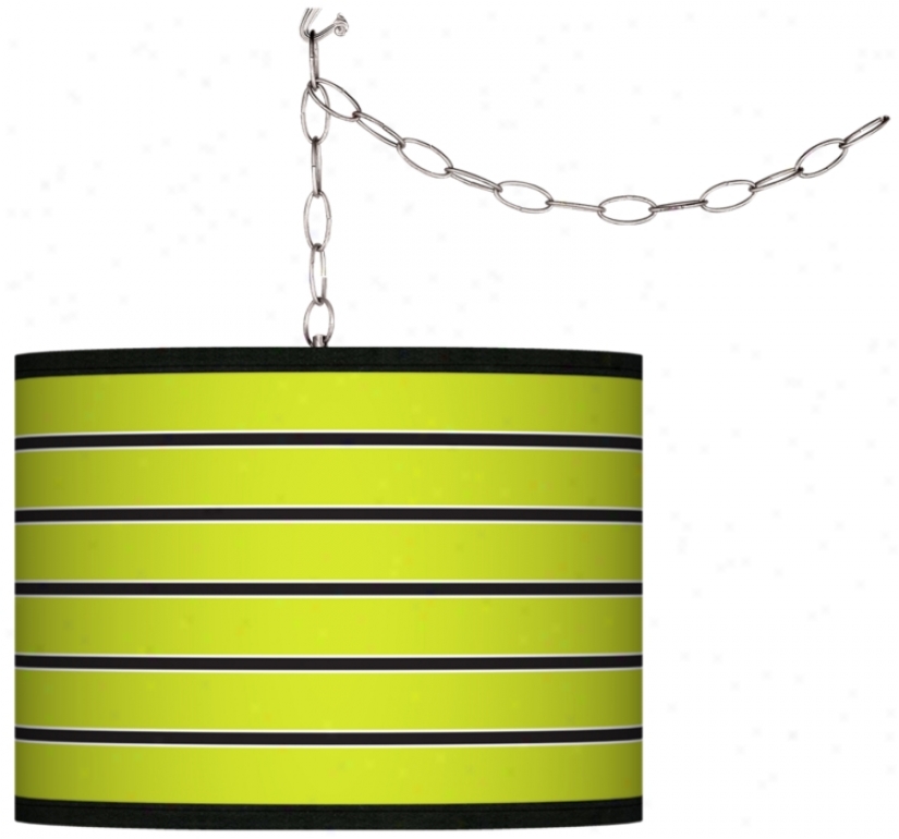 Swag Style Bold Lime Green Stripe Obscure Plug-in Chandelier (f9542-g4285)