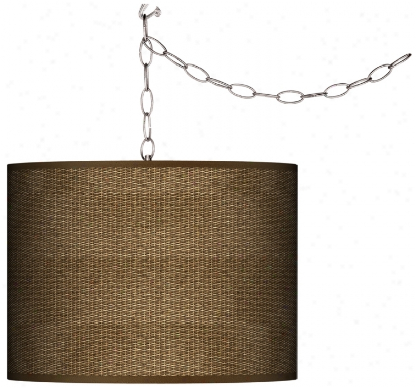 Swag Style Woven Wicler Calico Giclee Shade Plug-in Chandelier (f9542-k2068)