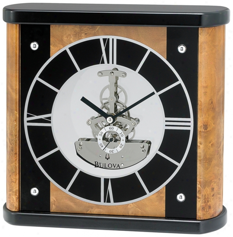 Tabor Burl Overlay 9 1/2" Remote Bulova Mantel Clock (v1938)