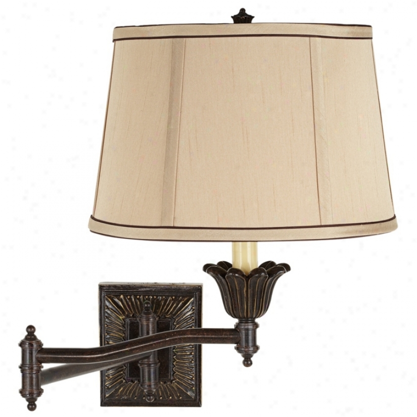 Tan And Brown Trim Drum Shade Plug-in Bias Arm Wall Lamp (u3743-43430)