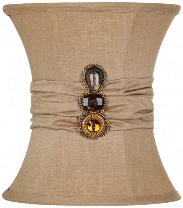 Tan Jeweled Brooch Pinched Drum Shade (9x9x10) Spider (u0983)
