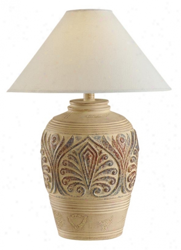 Tan Red And Green Leaf Design Table Lamp (h1301)