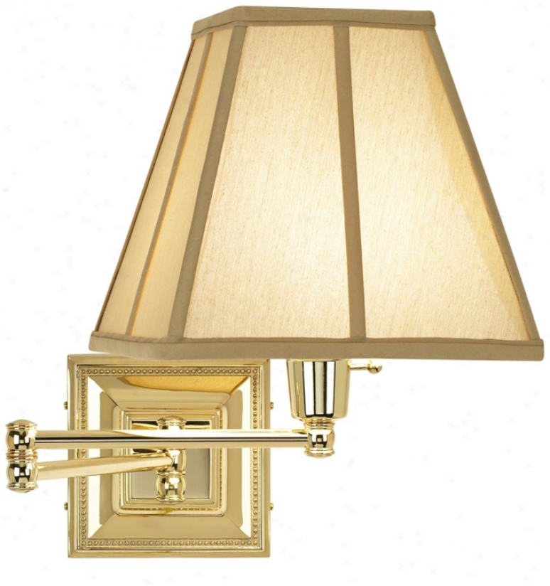 Tan Square-cut Shade Brass Beaded Plug-in Swing Arm Wall Lamp (77426-23976)