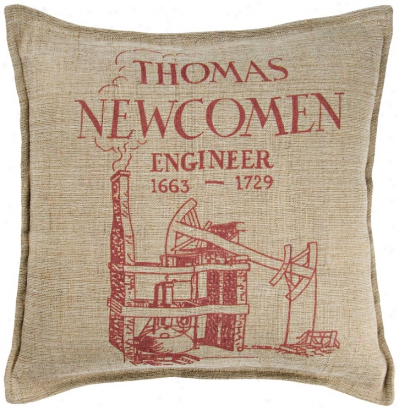 Thomas Newcomen 18" Square Beige Throw Pillow (v8550)