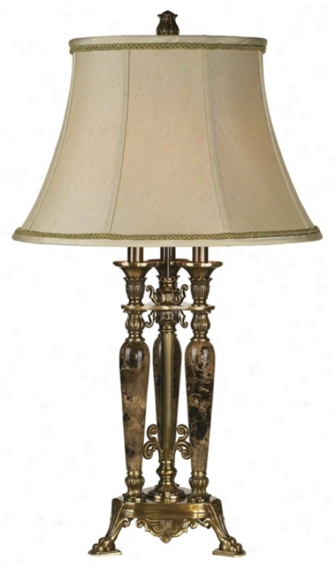 Three Column Marble Accented Brass Lamp (91257)