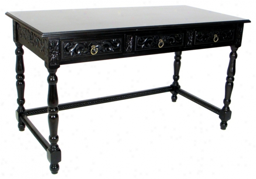 Three Drawer Traditional Console Table In Dark Brown Finish (h5502)