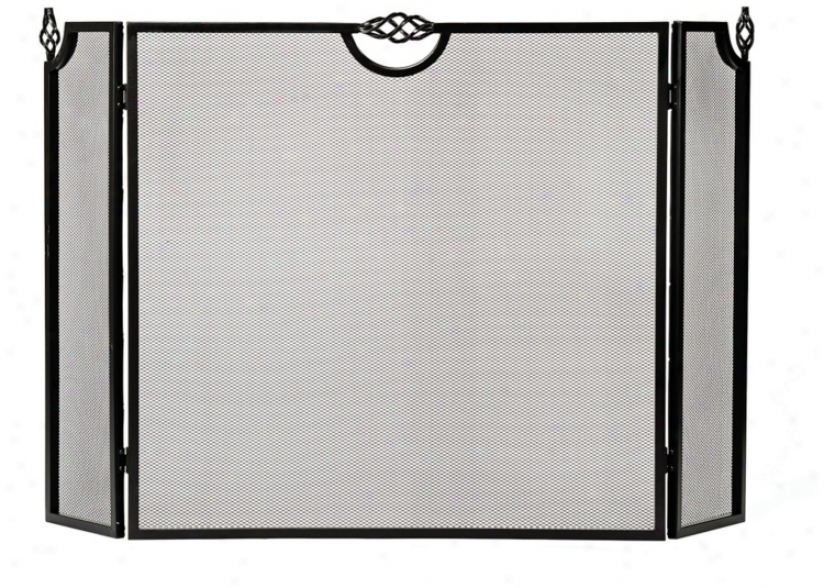 Three-fold Black Celtic Design Fireplace Screen (u9305)